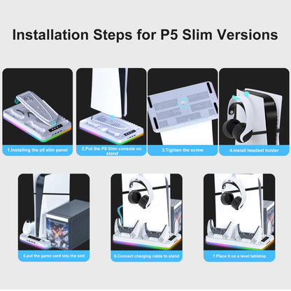GAMINJA P58 RGB Cooling Stand For PS5 Slim Console Gamepad Charging Base