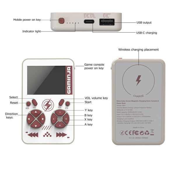 Consola de juegos portátil GAMINJA PB05 Mini, 400 juegos incorporados, batería de 5000 mAh