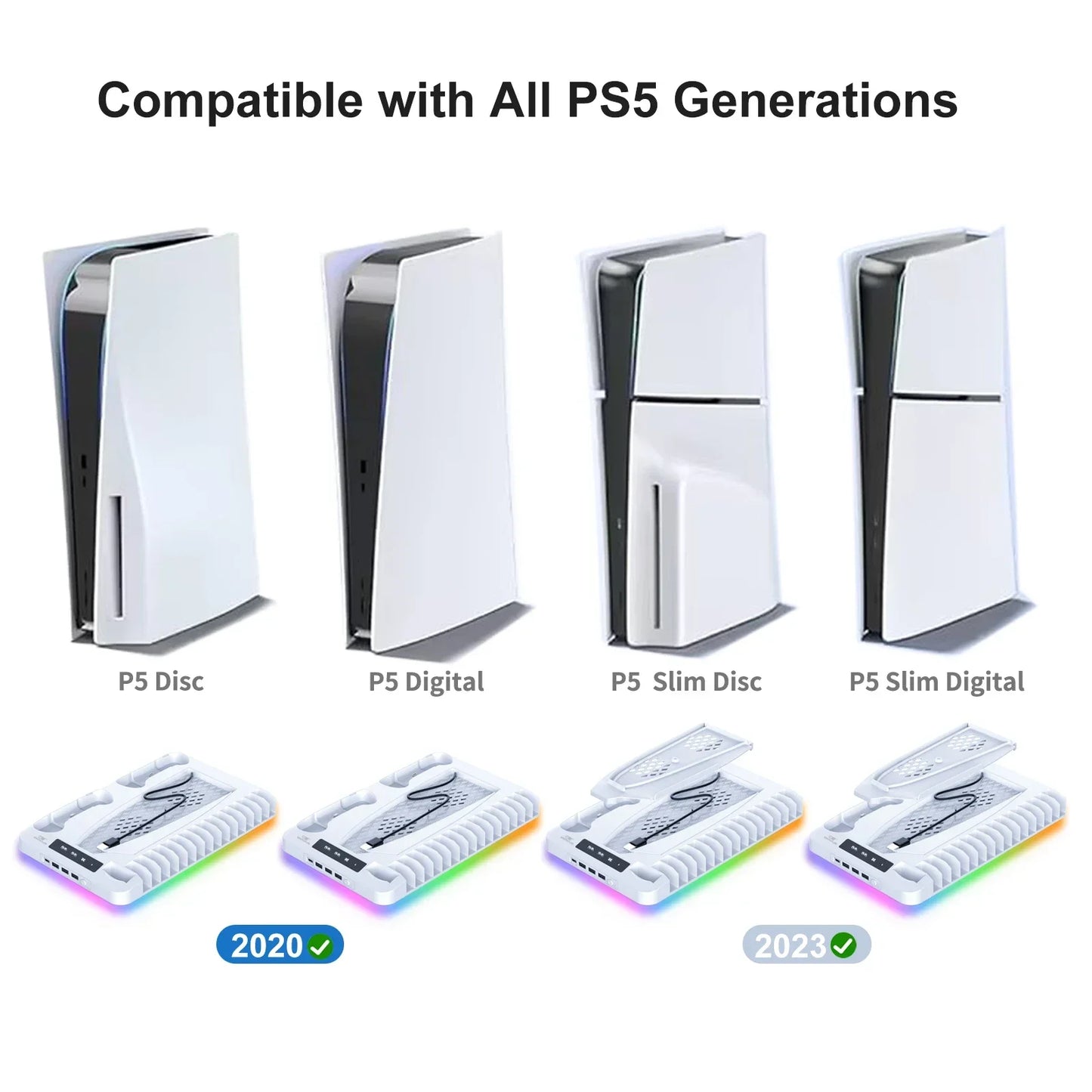 GAMINJA P58 RGB Cooling Stand For PS5 Slim Console Gamepad Charging Base