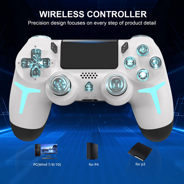 Mando de juego inalámbrico GAMINJA P412 para PS4 / PS3 / PC | Bluetooth, Iluminación RGB, Doble vibración