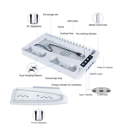 GAMINJA P58 RGB Cooling Stand For PS5 Slim Console Gamepad Charging Base