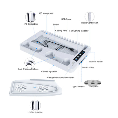 GAMINJA P58 RGB Cooling Stand For PS5 Slim Console Gamepad Charging Base