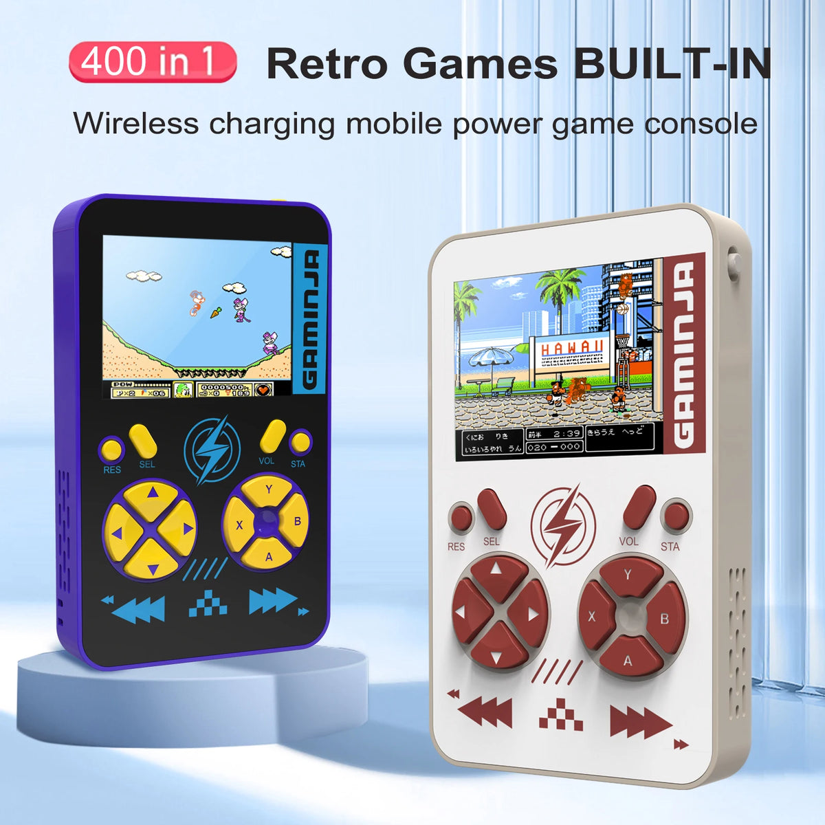 Consola de juegos portátil GAMINJA PB05 Mini, 400 juegos incorporados, batería de 5000 mAh