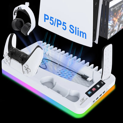 GAMINJA P58 RGB Cooling Stand For PS5 Slim Console Gamepad Charging Base