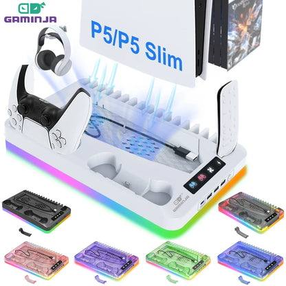 GAMINJA P58 RGB Cooling Stand For PS5 Slim Console Gamepad Charging Base