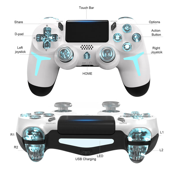 Mando de juego inalámbrico GAMINJA P412 para PS4 / PS3 / PC | Bluetooth, Iluminación RGB, Doble vibración