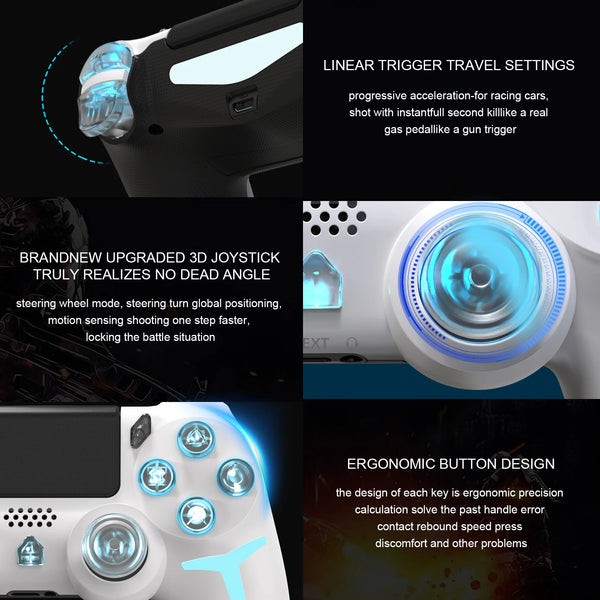 Mando de juego inalámbrico GAMINJA P412 para PS4 / PS3 / PC | Bluetooth, Iluminación RGB, Doble vibración