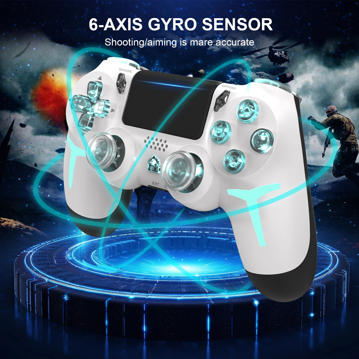Mando de juego inalámbrico GAMINJA P412 para PS4 / PS3 / PC | Bluetooth, Iluminación RGB, Doble vibración